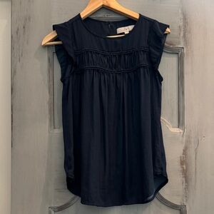LOFT Navy Sleeveless Blouse with Ruffle Detail